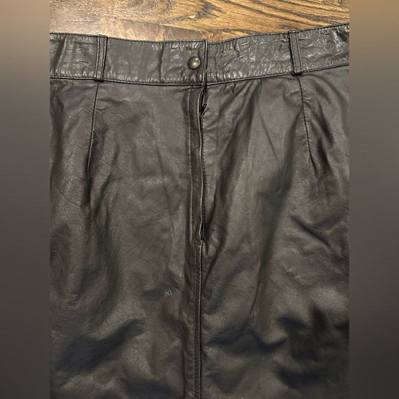 Vintage 80s CHAUS Black Leather High Waist Pencil Midi Skirt NWT Pleats L/XL - Picture 6 of 13